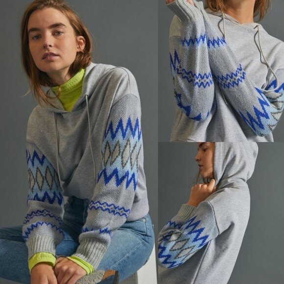 Anthropologie Knit Bohemian Sleeves Demeter Stitch Sleeve Hoodie Grey Size XS - Picture 1 of 12